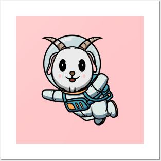 Cute Astronaut Goat Posters and Art